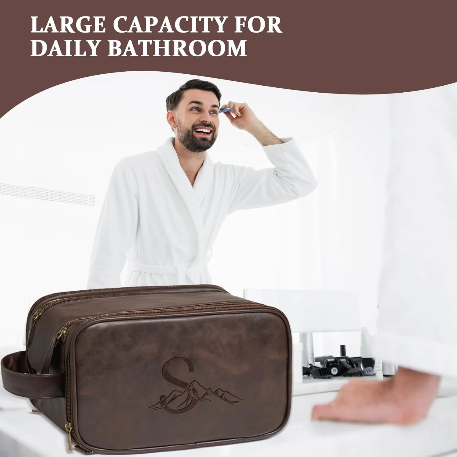 Janhavi Customized Gifts for Men, Waterproof Travel size Toiletries Bag, Makeup Organizer Foldie Travel Bag, Mens Toiletry Travel Bag, Men's Accessories Organizer, Travel Essentials Men (Dark Brown S)