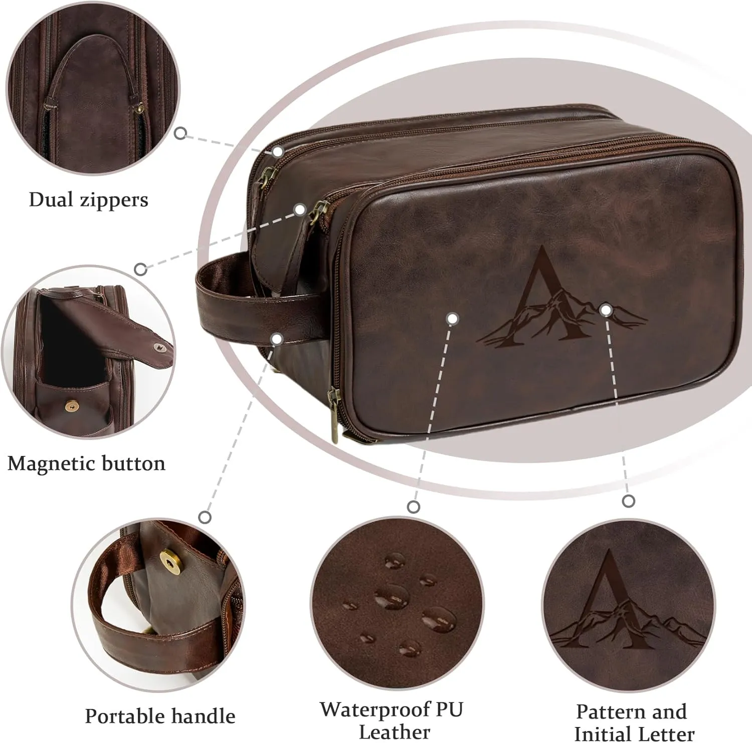 Janhavi Customized Gifts for Men, Waterproof Travel size Toiletries Bag, Makeup Organizer Foldie Travel Bag, Mens Toiletry Travel Bag, Men's Accessories Organizer, Travel Essentials Men (Dark Brown S)