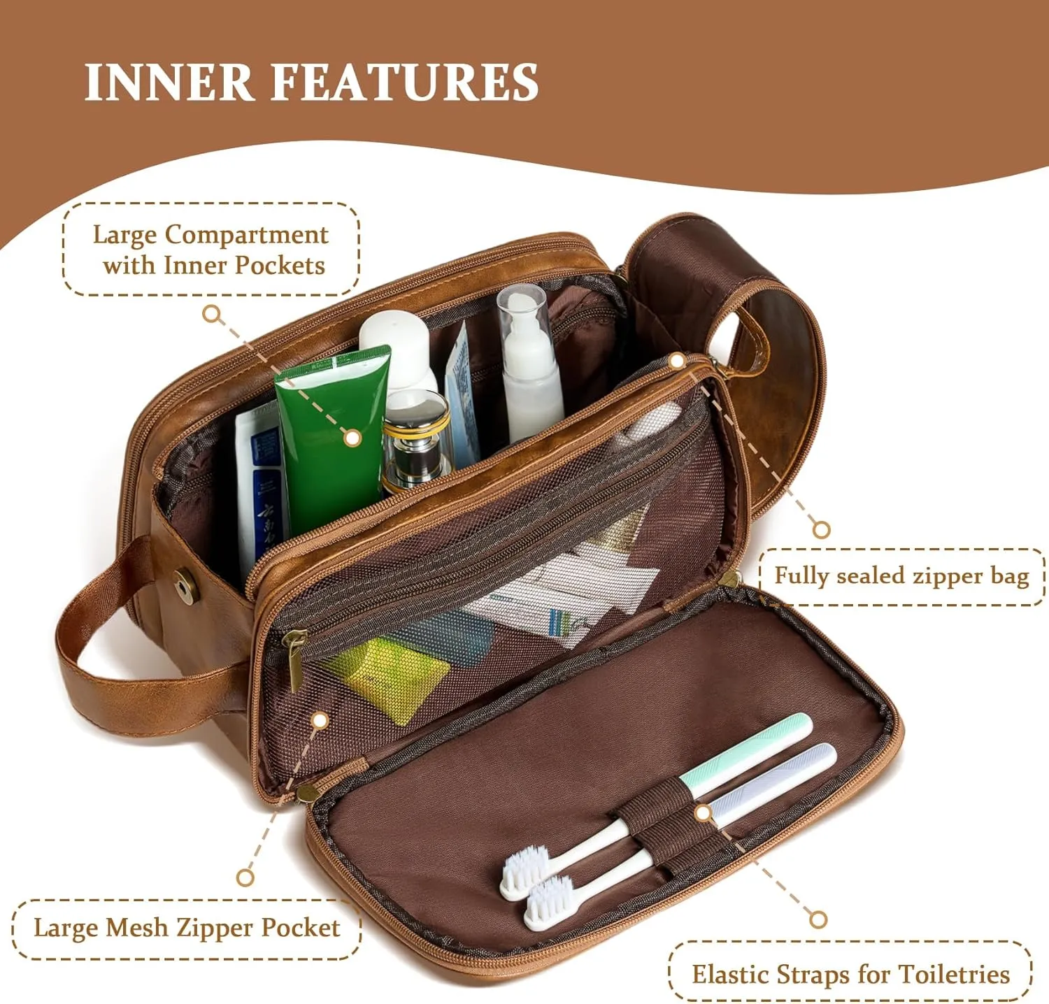 Janhavi Personalized Toiletry Bag for Men, Gifts for Boyfriend, Toiletry Bag For Shower Caddy,Personalized Initials & Mountain, Mens Toiletry Travel Bag, Travel Essentials for Men (Brown J)