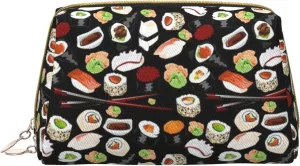 Japanese Sushi Black Toiletry Pouch, Travel-Friendly Makeup Organizer For Makeup Brushes, Lipsticks