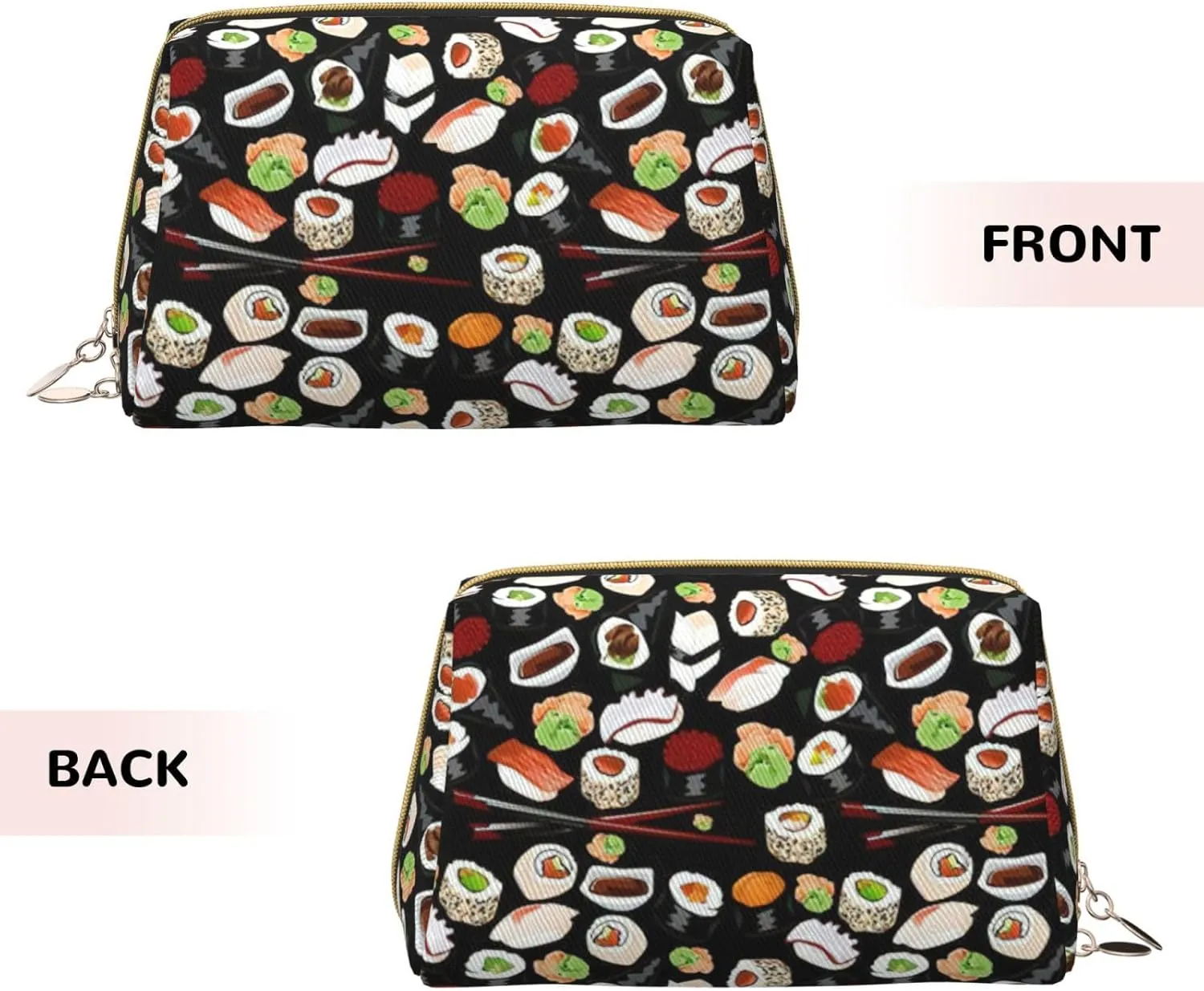 Japanese Sushi Black Toiletry Pouch, Travel-Friendly Makeup Organizer For Makeup Brushes, Lipsticks