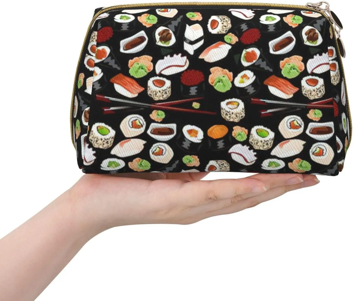 Japanese Sushi Black Toiletry Pouch, Travel-Friendly Makeup Organizer For Makeup Brushes, Lipsticks