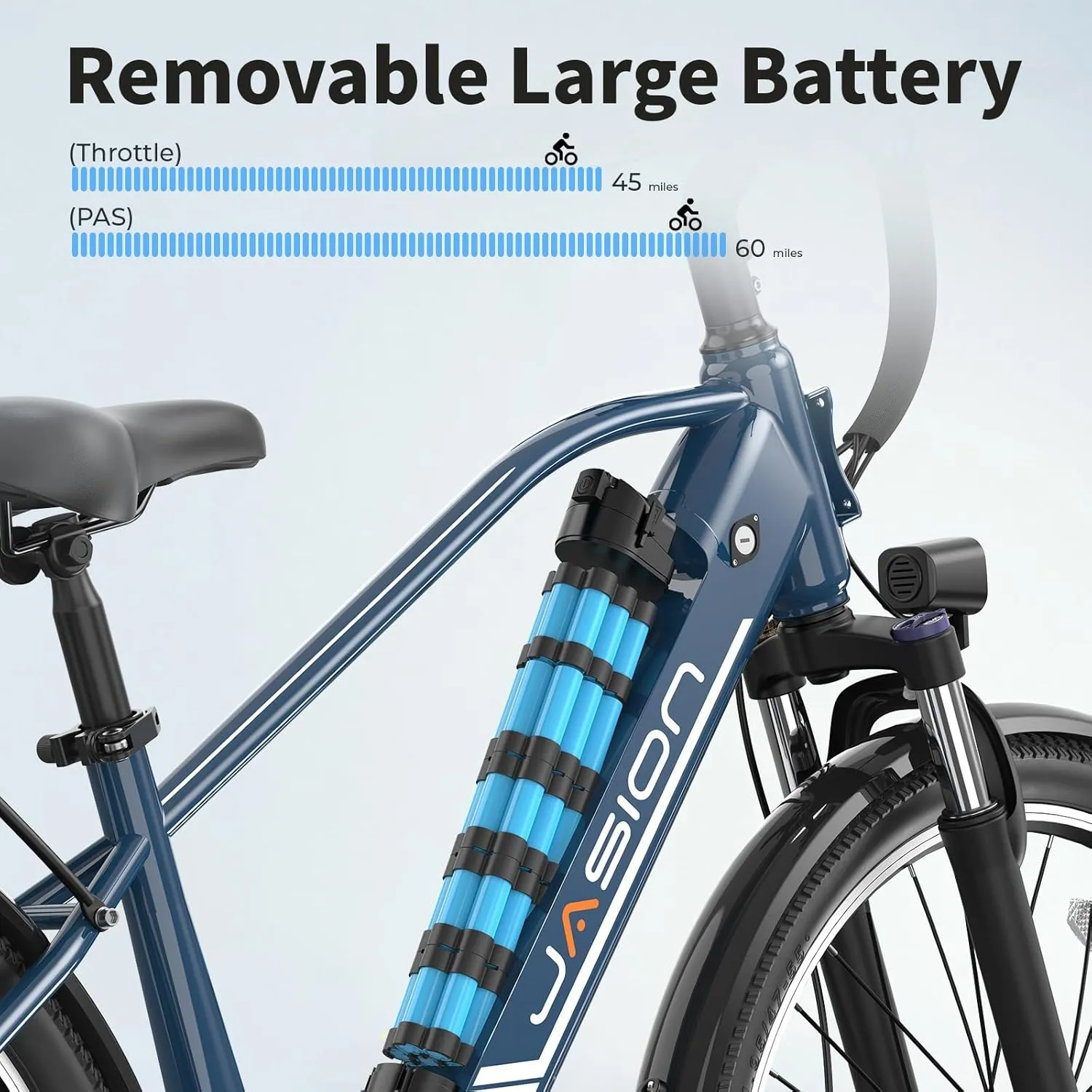 Jasion Roamer Electric Bike for Adults 1200W Peak Motor 528WH Removable Battery,up to 60miles 28MPH City Cruiser Ebike,26'' Commuter E Bike, 7-Speed Gears and Front Suspension Bicycles