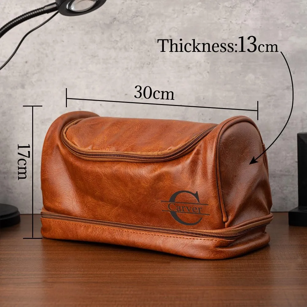 Jeclist Custom Leather Travel Toiletry Bag - Personalized Dopp Kit for Men with Name or Initials - Perfect Groomsmen Gifts, Birthday Present, Travel Companion
