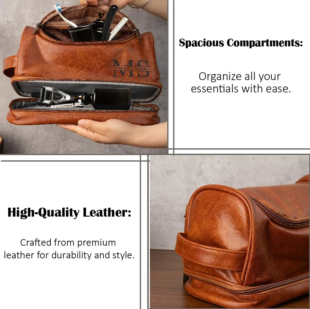 Jeclist Custom Leather Travel Toiletry Bag - Personalized Dopp Kit for Men with Name or Initials - Perfect Groomsmen Gifts, Birthday Present, Travel Companion