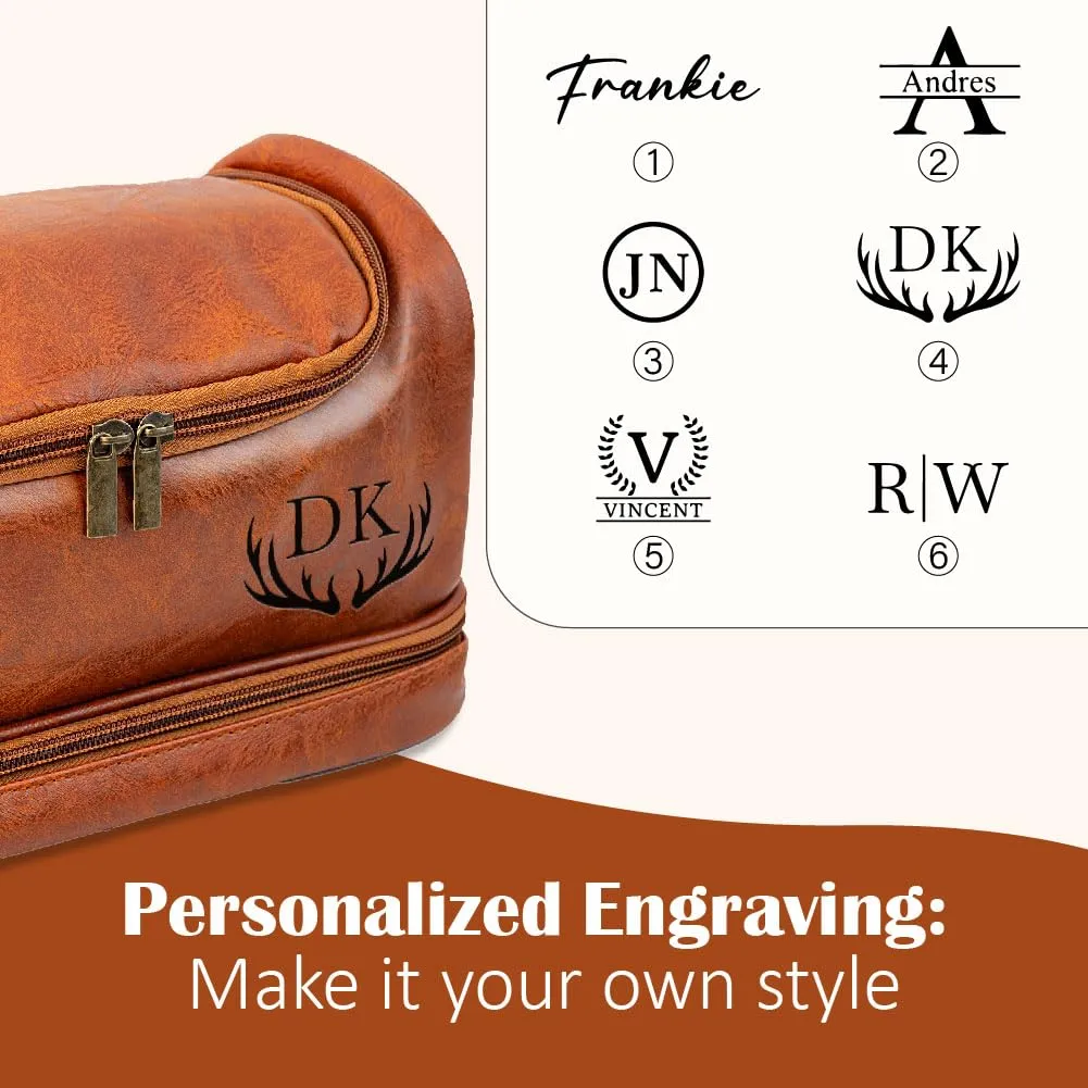 Jeclist Custom Leather Travel Toiletry Bag - Personalized Dopp Kit for Men with Name or Initials - Perfect Groomsmen Gifts, Birthday Present, Travel Companion