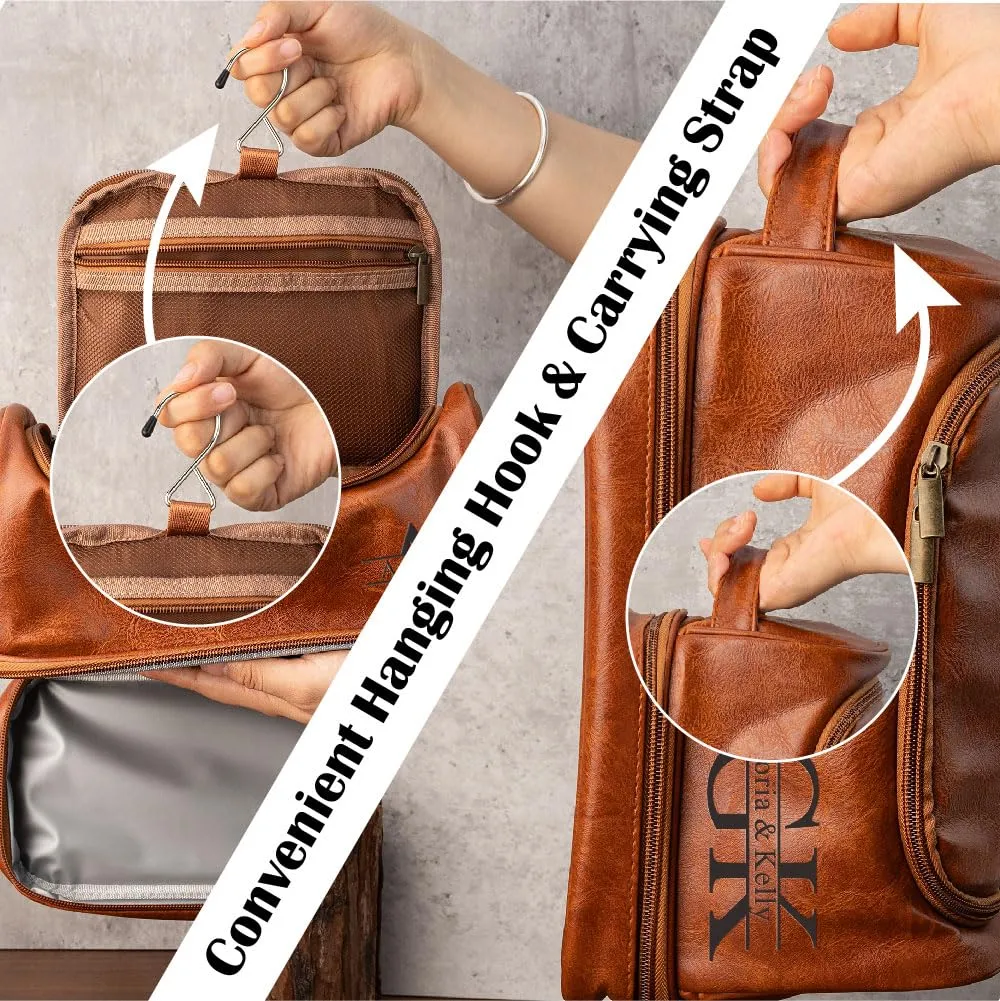 Jeclist Custom Leather Travel Toiletry Bag - Personalized Dopp Kit for Men with Name or Initials - Perfect Groomsmen Gifts, Birthday Present, Travel Companion
