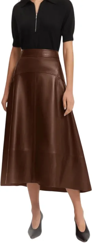Jild Real Lambskin Leather Skirts for Women High Waist Classical Mid Length Going Out Skirt with Stylish Patchwork