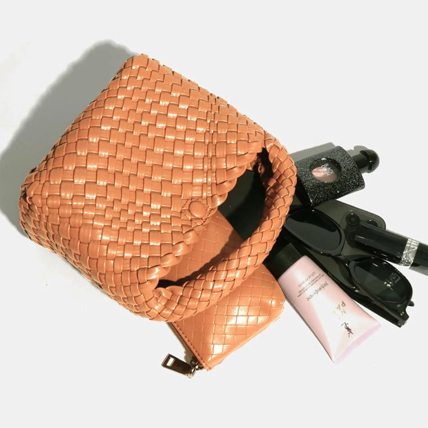 JINMANXUE Small Hand Woven Handbags for Women Shoulder Crossbody Bag Purses Cassual Top Handle Bags Hobo Curved Tote Bag