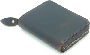 JJNUSA Men Minimalist Leather Wallet Card Holder Distressed Gifts Zipper bag
