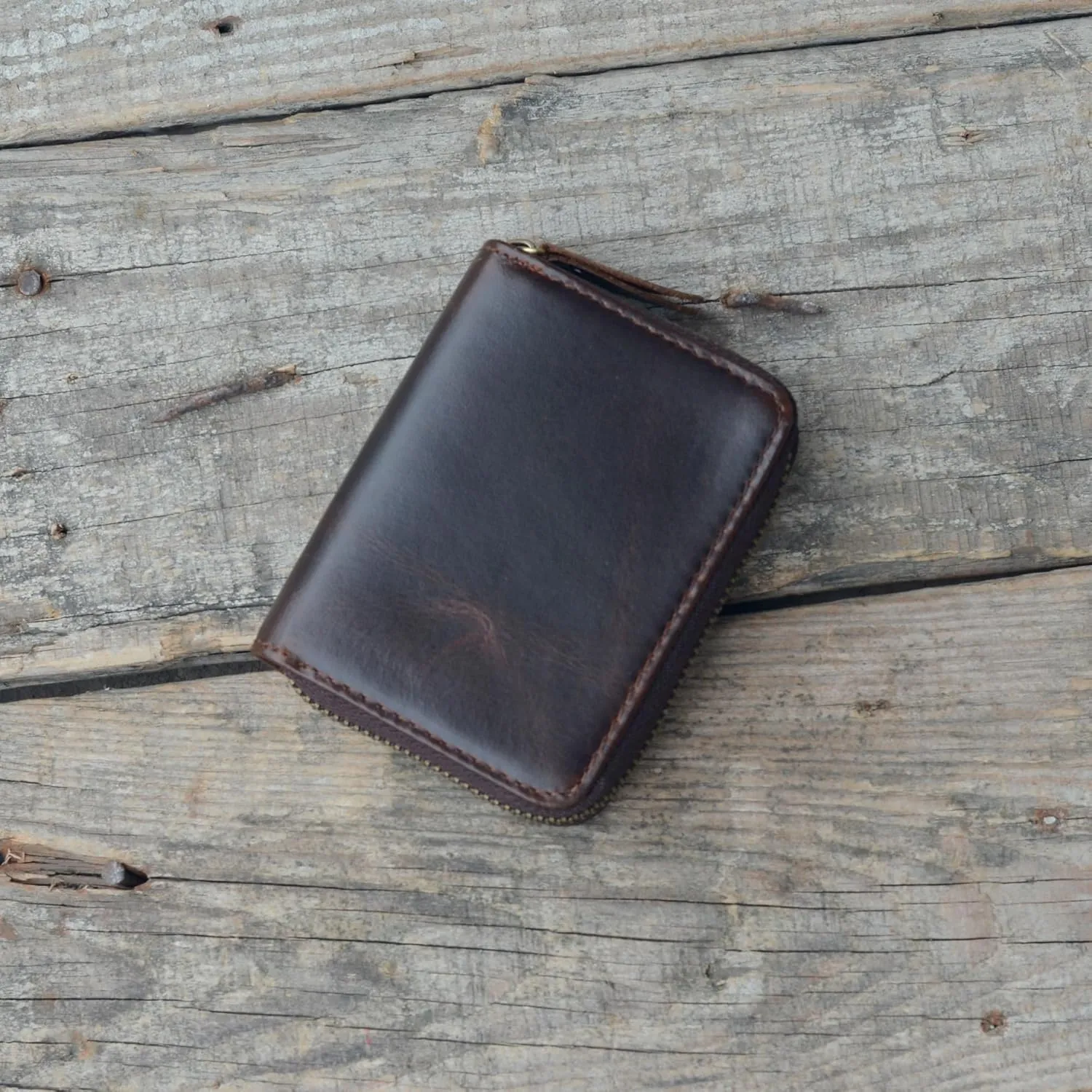 JJNUSA Men Minimalist Leather Wallet Card Holder Distressed Gifts Zipper bag