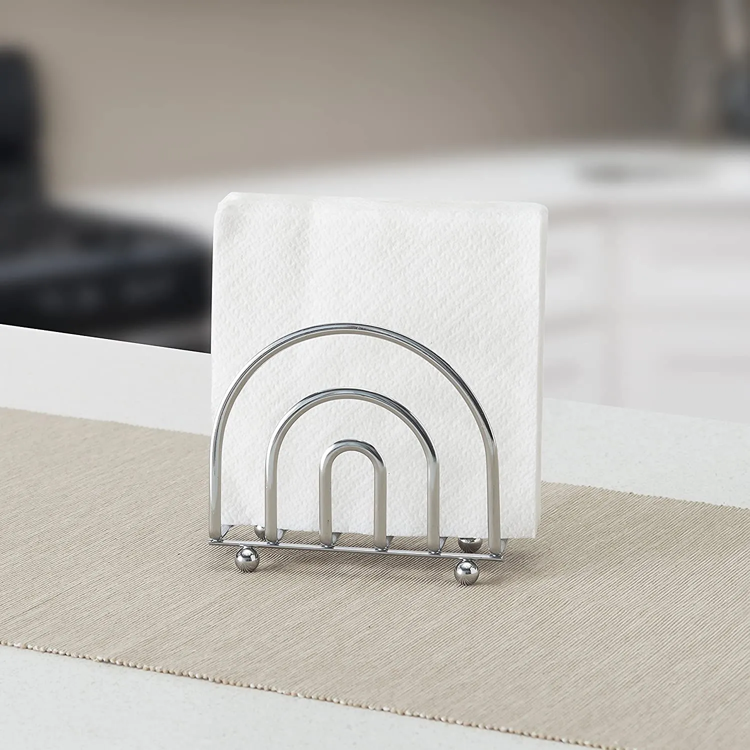 Joey'z Chrome Napkin Holder for Kitchen Countertops and Dining Table - Arch Design