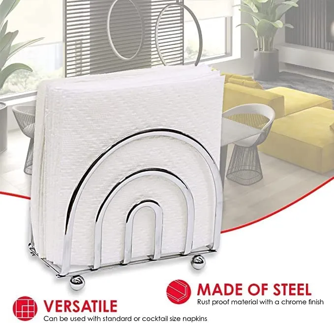Joey'z Chrome Napkin Holder for Kitchen Countertops and Dining Table - Arch Design
