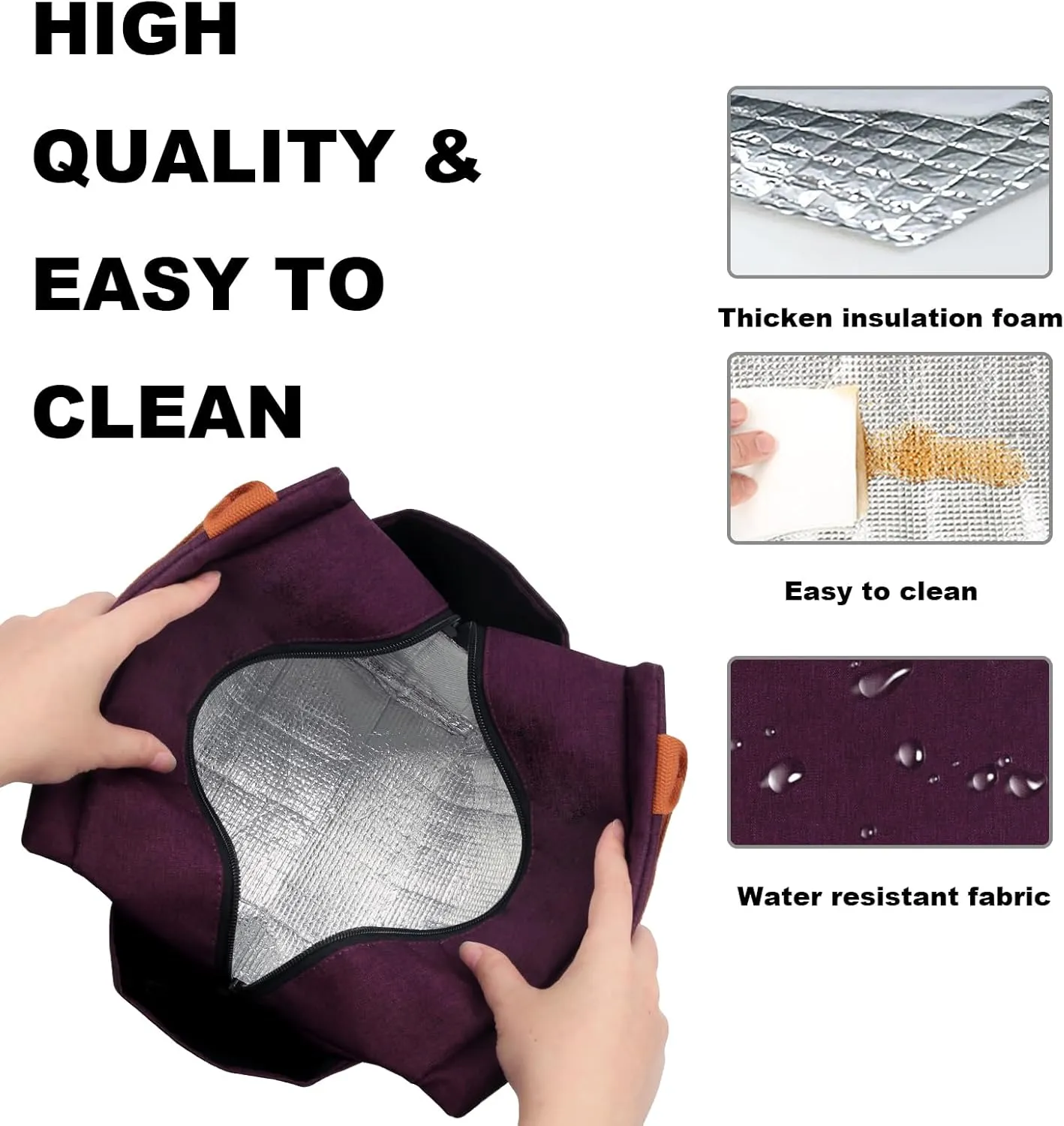 Joymee Lunch Bag Women Insulated Lunch Box Reusable Leakproof Large Spacious Cooler Tote for Women Men Adult with Bottle Holder and Side Pockets for Work Office Travel Picnic - Dark Purple