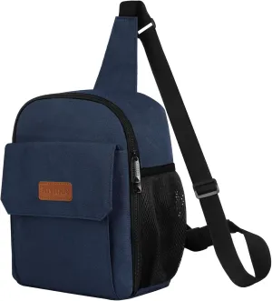 Joymee Sling Lunch Box Lunch Bag for Women Men Adult Portable Leakproof Reusable Insulated-Crossbody Lunchbox small Cooler with Shoulder Strap Side Pockets Front Pocket for Work Travel - Navy Blue