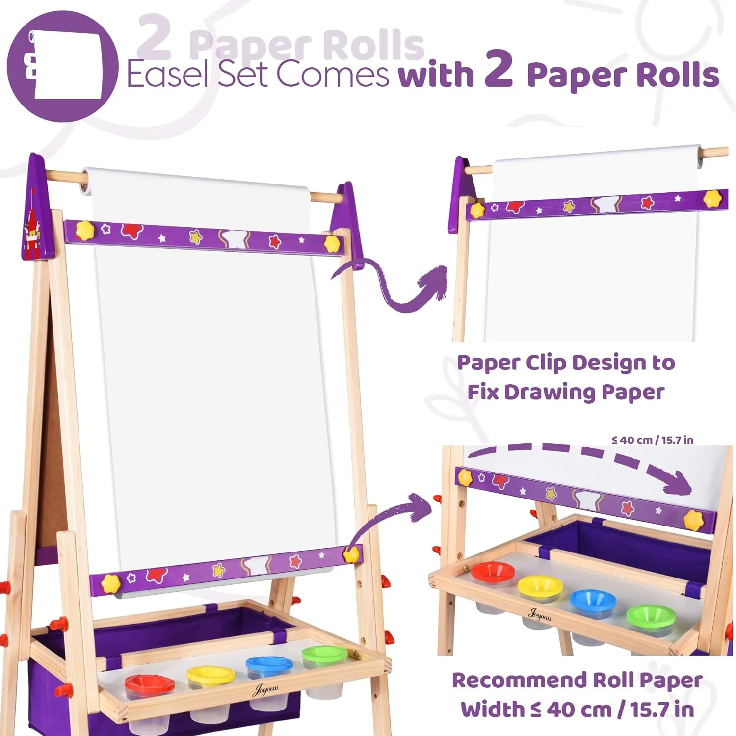 Joyooss Art Easel for Toddlers, Adjustable Standing Wooden Easel - Whiteboard & Chalkboard, Dry Erase Board for Kids Age 2-12