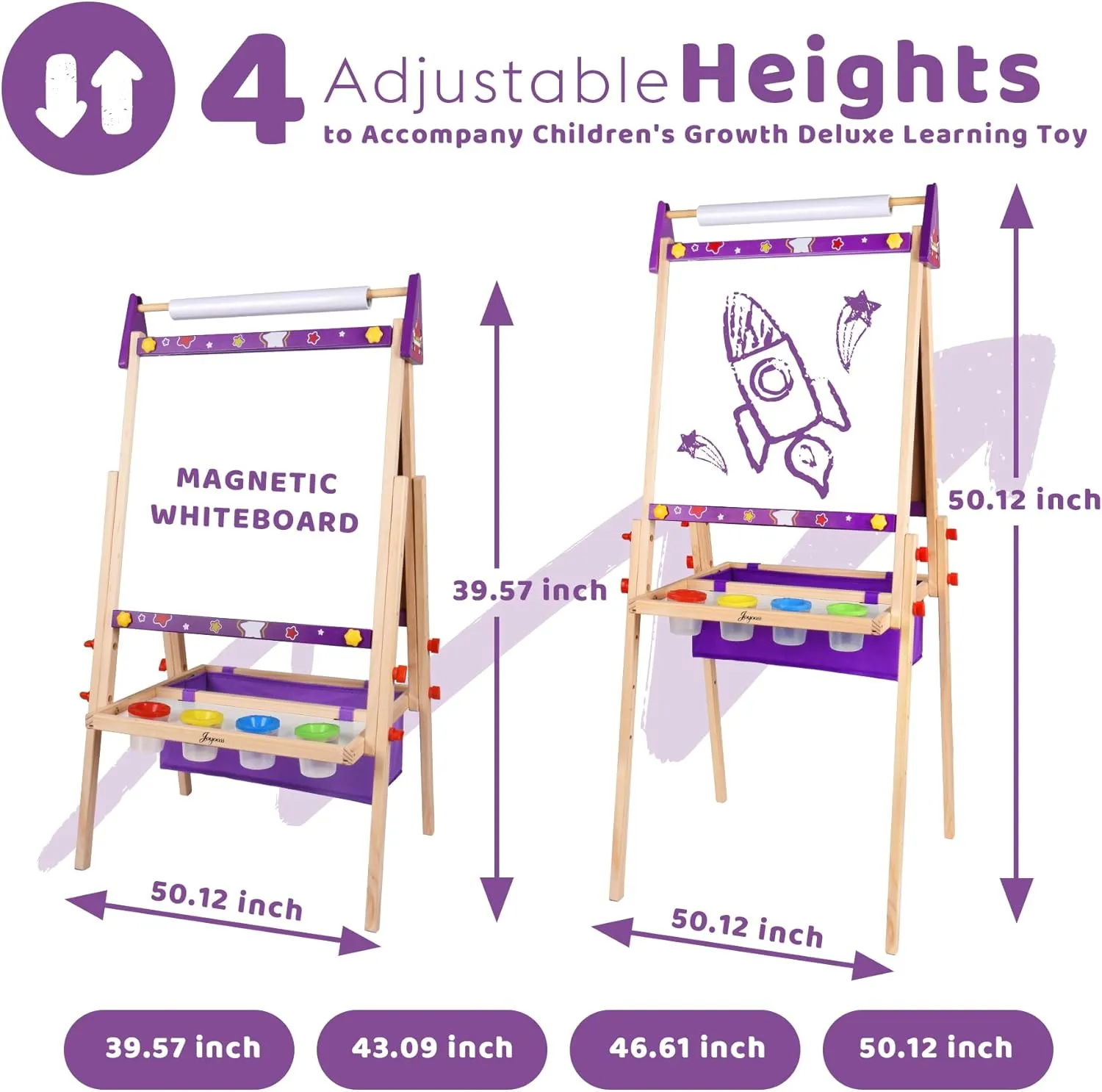 Joyooss Art Easel for Toddlers, Adjustable Standing Wooden Easel - Whiteboard & Chalkboard, Dry Erase Board for Kids Age 2-12