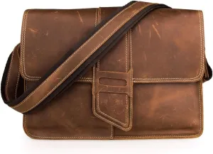 JSEIAJB Men's Bag Retro Mad Horse Leather Men's Shoulder Bag Horizontal Shoulder Bag