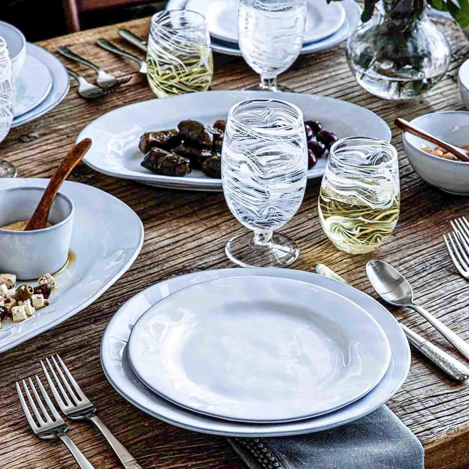 Juliska Puro Marbled Glasses (White, Stemless Wine Glass)