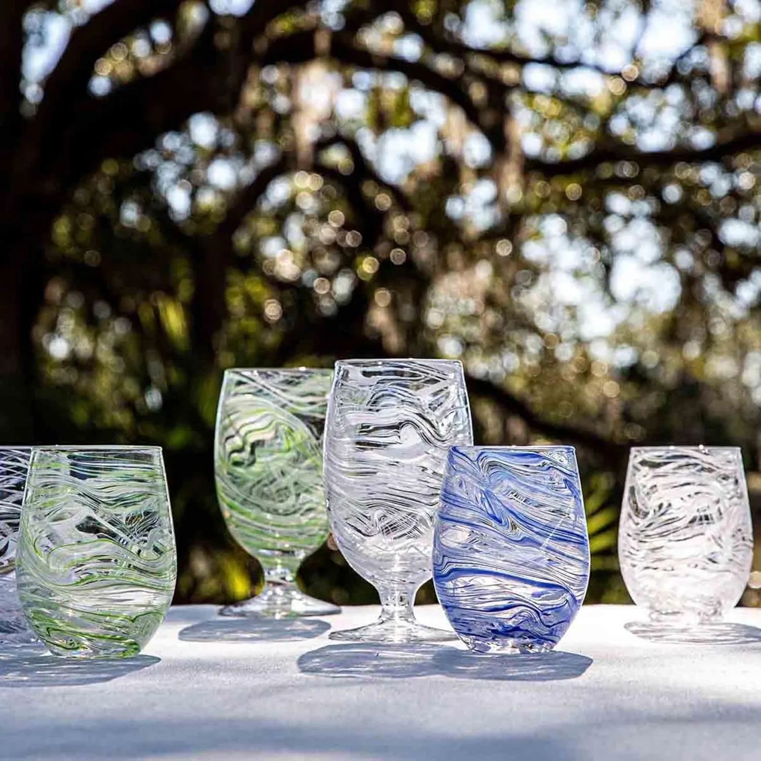 Juliska Puro Marbled Glasses (White, Stemless Wine Glass)