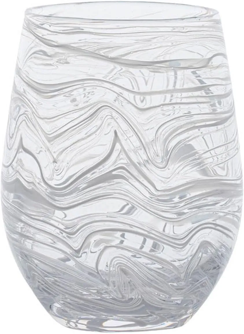 Juliska Puro Marbled Glasses (White, Stemless Wine Glass)