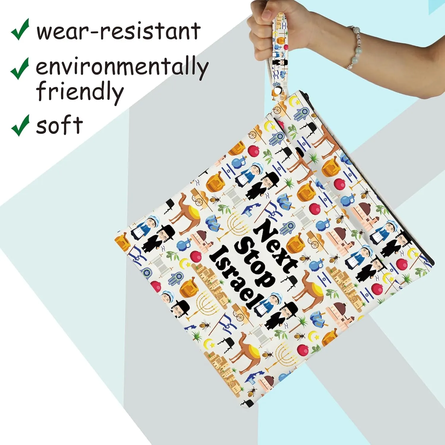 JXGZSO Israel Trip Gift Next Stop Israel Cosmetic Bag Traveler Gift Israel Vacation Makeup Bag Israel Landmark Travel Gift