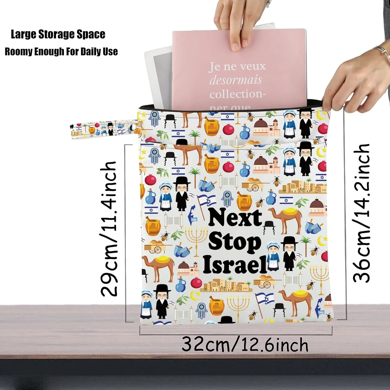 JXGZSO Israel Trip Gift Next Stop Israel Cosmetic Bag Traveler Gift Israel Vacation Makeup Bag Israel Landmark Travel Gift