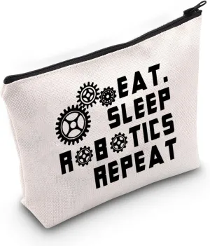 JXGZSO Robotics Expert Gift Engineer Cosmetic Bag Robotics Inspired Gift Eat Sleep Robotics Repeat Makeup Bag Engineering Gift