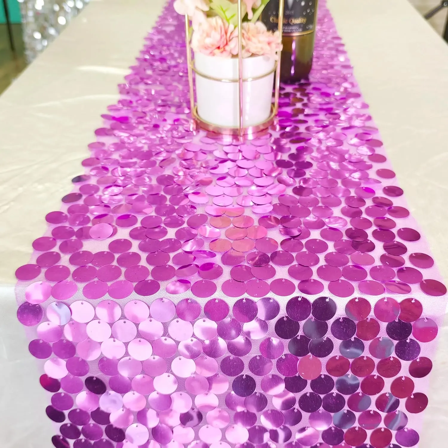JYFLZQ Purple Sequin Table Runner 12x108 Inch 1 Pack Glitter Payette Metallic Table Runners for Birthday Weddings Christmas Party Event