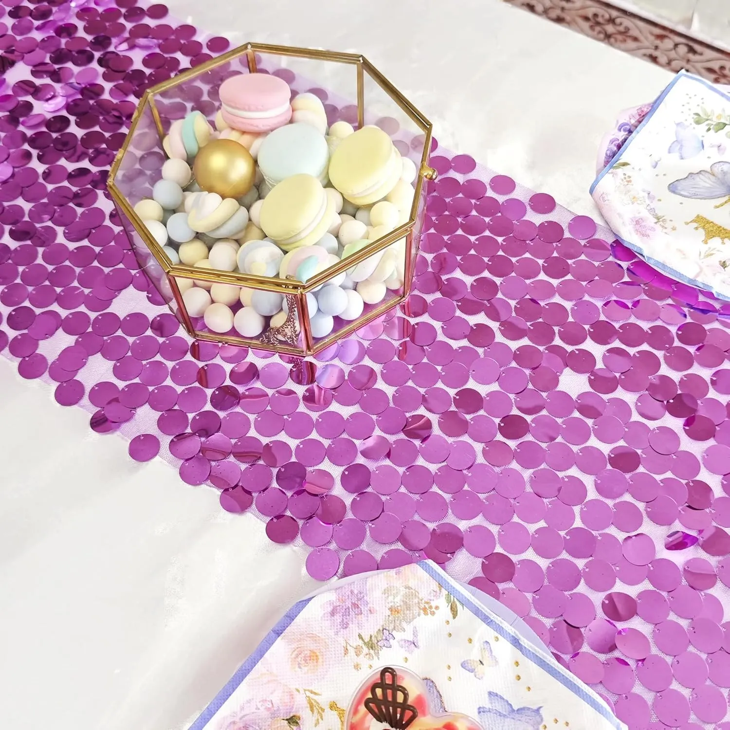 JYFLZQ Purple Sequin Table Runner 12x108 Inch 1 Pack Glitter Payette Metallic Table Runners for Birthday Weddings Christmas Party Event