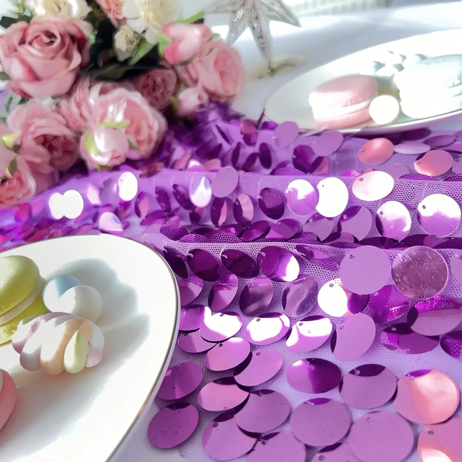 JYFLZQ Purple Sequin Table Runner 12x108 Inch 1 Pack Glitter Payette Metallic Table Runners for Birthday Weddings Christmas Party Event