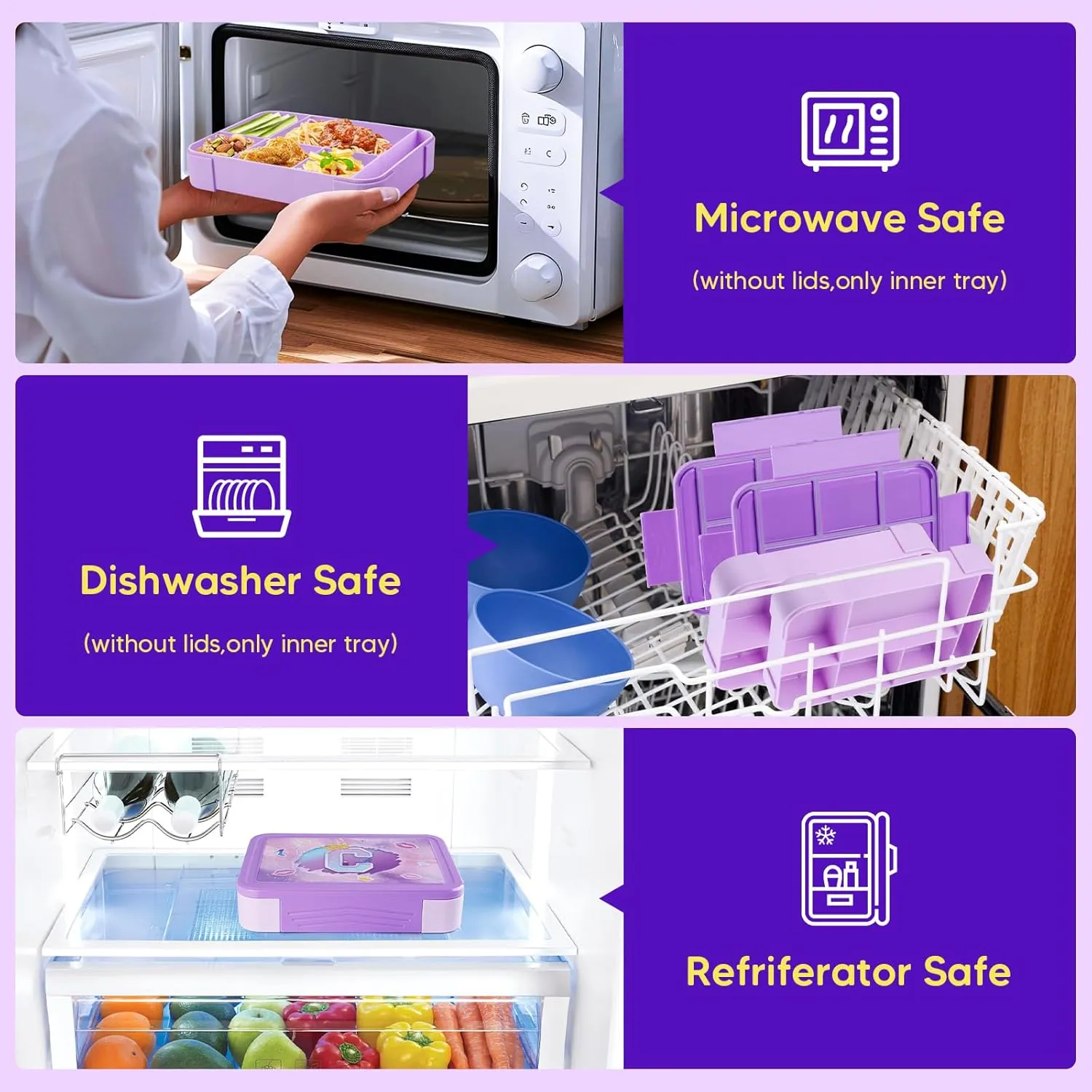 JYPS Bento Box for Kids with Leak-proof Insulated Lunch Bag,BPA Free Kids Lunch Box with 6 Compartment,Salad Container,Utensils,Perfect Lunchbox for Girls and Toddlers Back to School (Purple C)