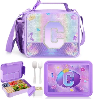 JYPS Bento Box for Kids with Leak-proof Insulated Lunch Bag,BPA Free Kids Lunch Box with 6 Compartment,Salad Container,Utensils,Perfect Lunchbox for Girls and Toddlers Back to School (Purple C)