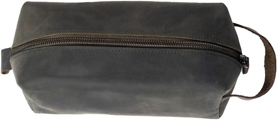 KAAL Crazy Horse Genuine Leather Toiletry Bag, Dopp Kit for Men & Women, Travel Organizer (Green, Large)