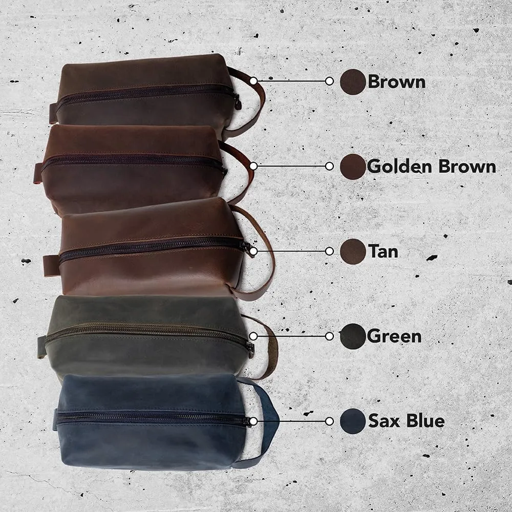 KAAL Crazy Horse Genuine Leather Toiletry Bag, Toiletry Bag for Men, Dopp Kit for Men, Toiletry Bag for Women, Travel Toiletry Organizer Dopp Kit Shaving Bag for Accessories (Tan, Large)