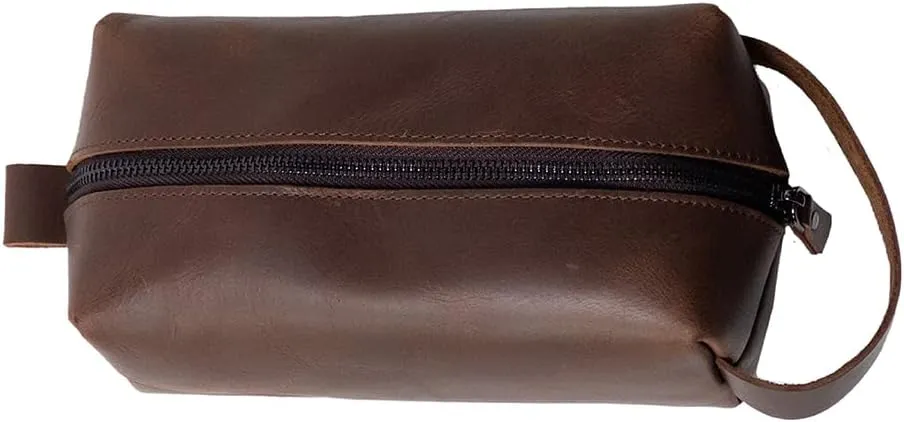 KAAL Crazy Horse Genuine Leather Toiletry Bag, Toiletry Bag for Men, Dopp Kit for Men, Toiletry Bag for Women, Travel Toiletry Organizer Dopp Kit Shaving Bag for Accessories (Tan, Large)