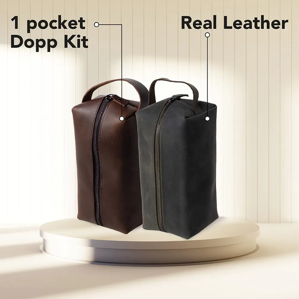 KAAL Crazy Horse Genuine Leather Toiletry Organizer Dopp Kit Shaving Bag for Accessories (Sax Blue, Large)