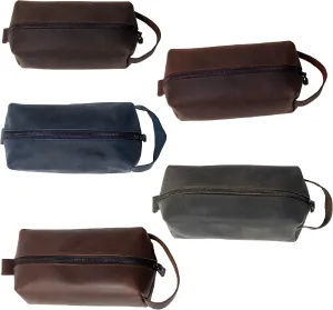 KAAL Crazy Horse Genuine Leather Toiletry Organizer Dopp Kit Shaving Bag for Accessories (Sax Blue, Large)