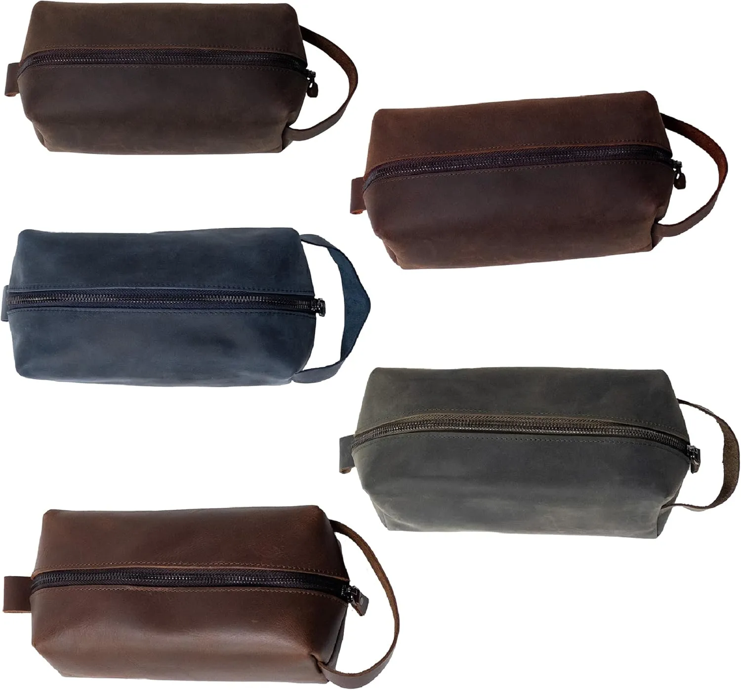 KAAL Crazy Horse Genuine Leather Toiletry Organizer Dopp Kit Shaving Bag for Accessories (Sax Blue, Large)
