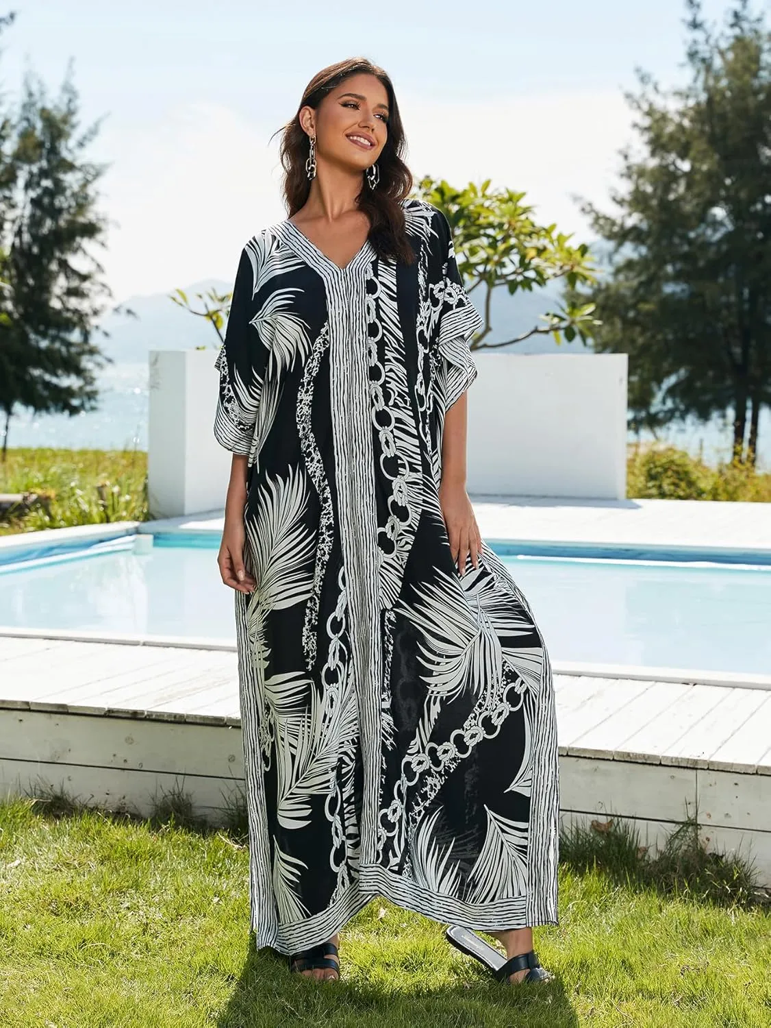 kaftan dresses for women Ethnic Print Kaftan Beach Dress Plus Size Swimsuit Cover Up
