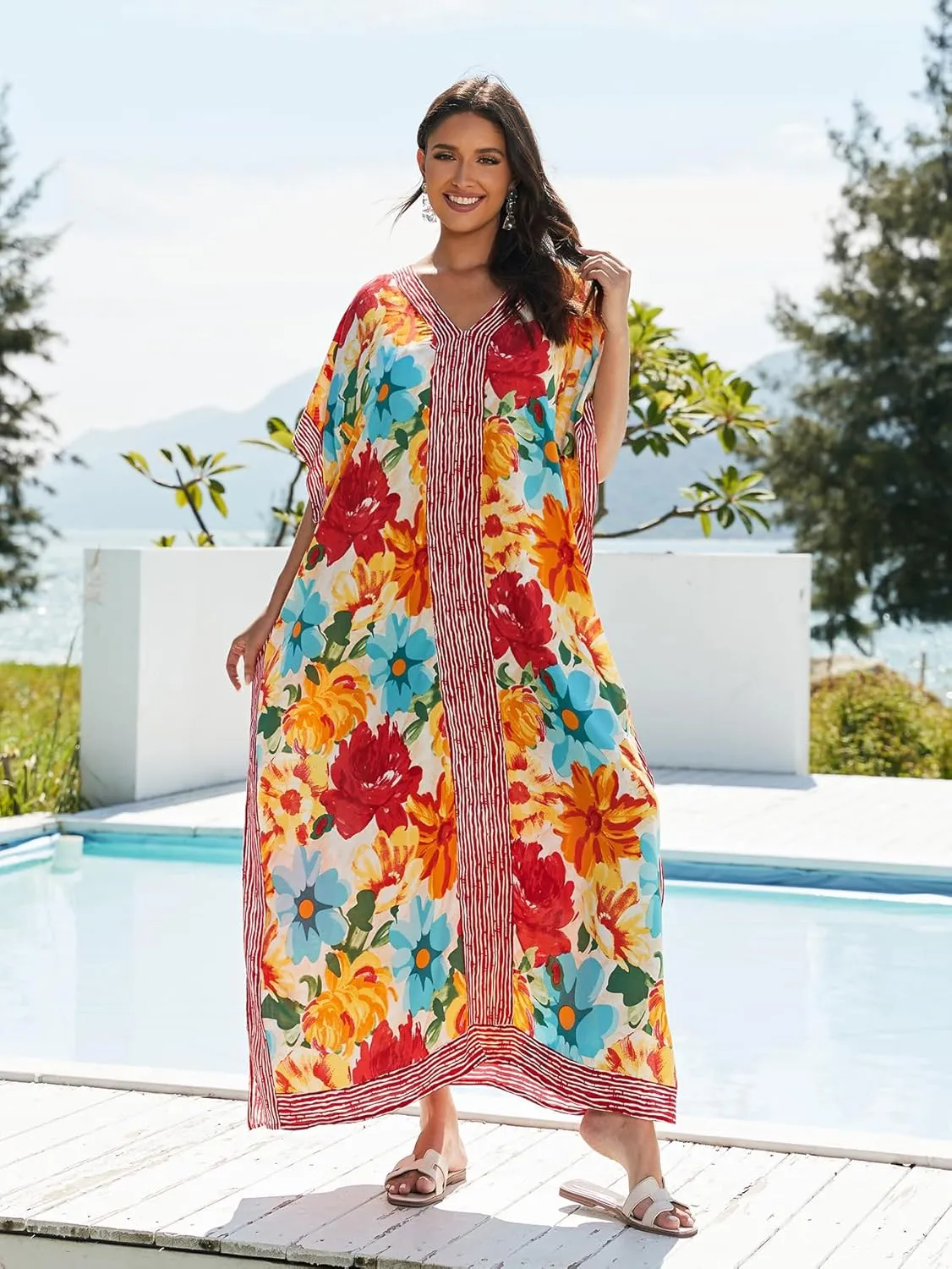 kaftan dresses for women Ethnic Print Kaftan Beach Dress Plus Size Swimsuit Cover Up