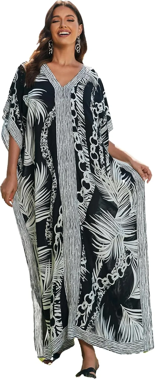 kaftan dresses for women Ethnic Print Kaftan Beach Dress Plus Size Swimsuit Cover Up