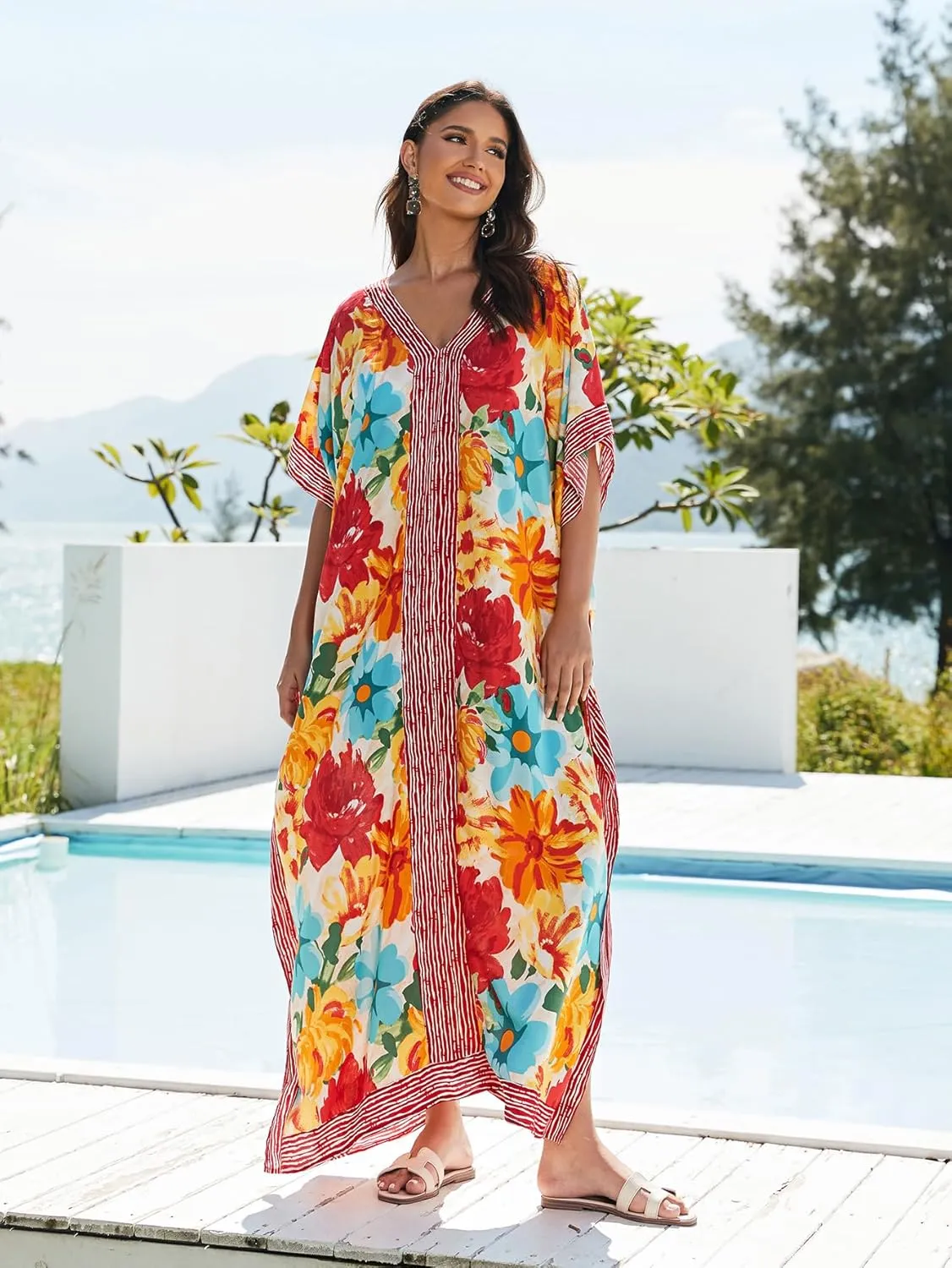 kaftan dresses for women Ethnic Print Kaftan Beach Dress Plus Size Swimsuit Cover Up
