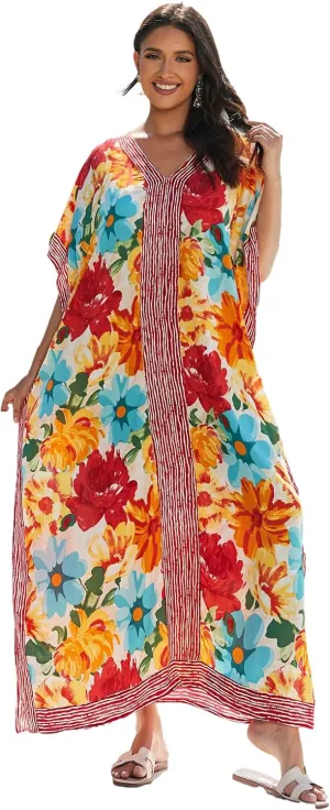 kaftan dresses for women Ethnic Print Kaftan Beach Dress Plus Size Swimsuit Cover Up