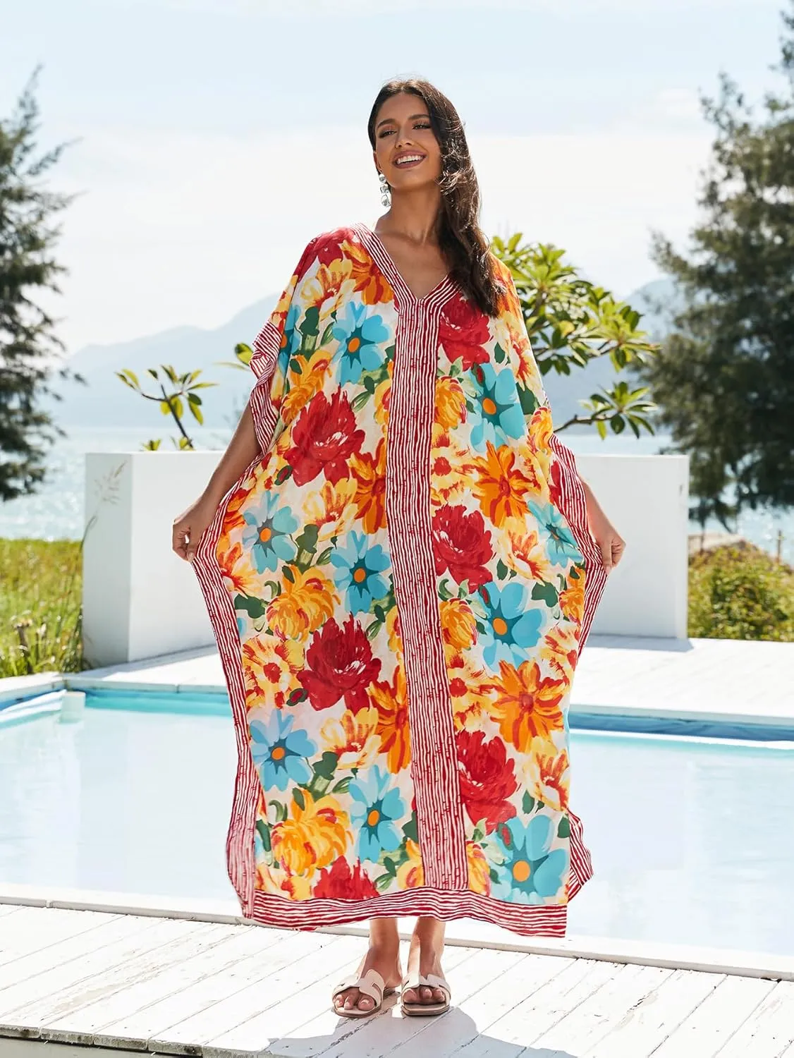 kaftan dresses for women Ethnic Print Kaftan Beach Dress Plus Size Swimsuit Cover Up
