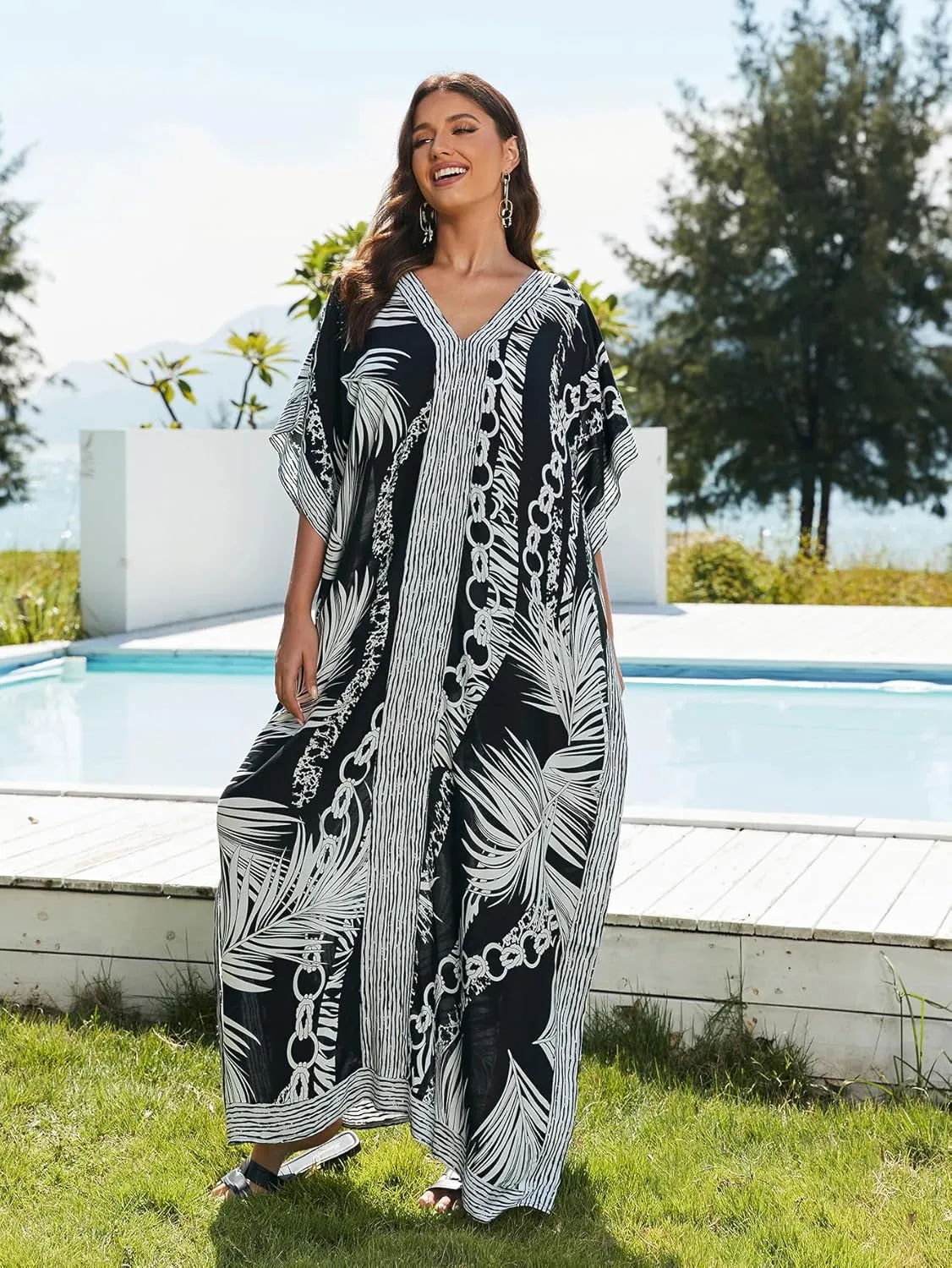 kaftan dresses for women Ethnic Print Kaftan Beach Dress Plus Size Swimsuit Cover Up