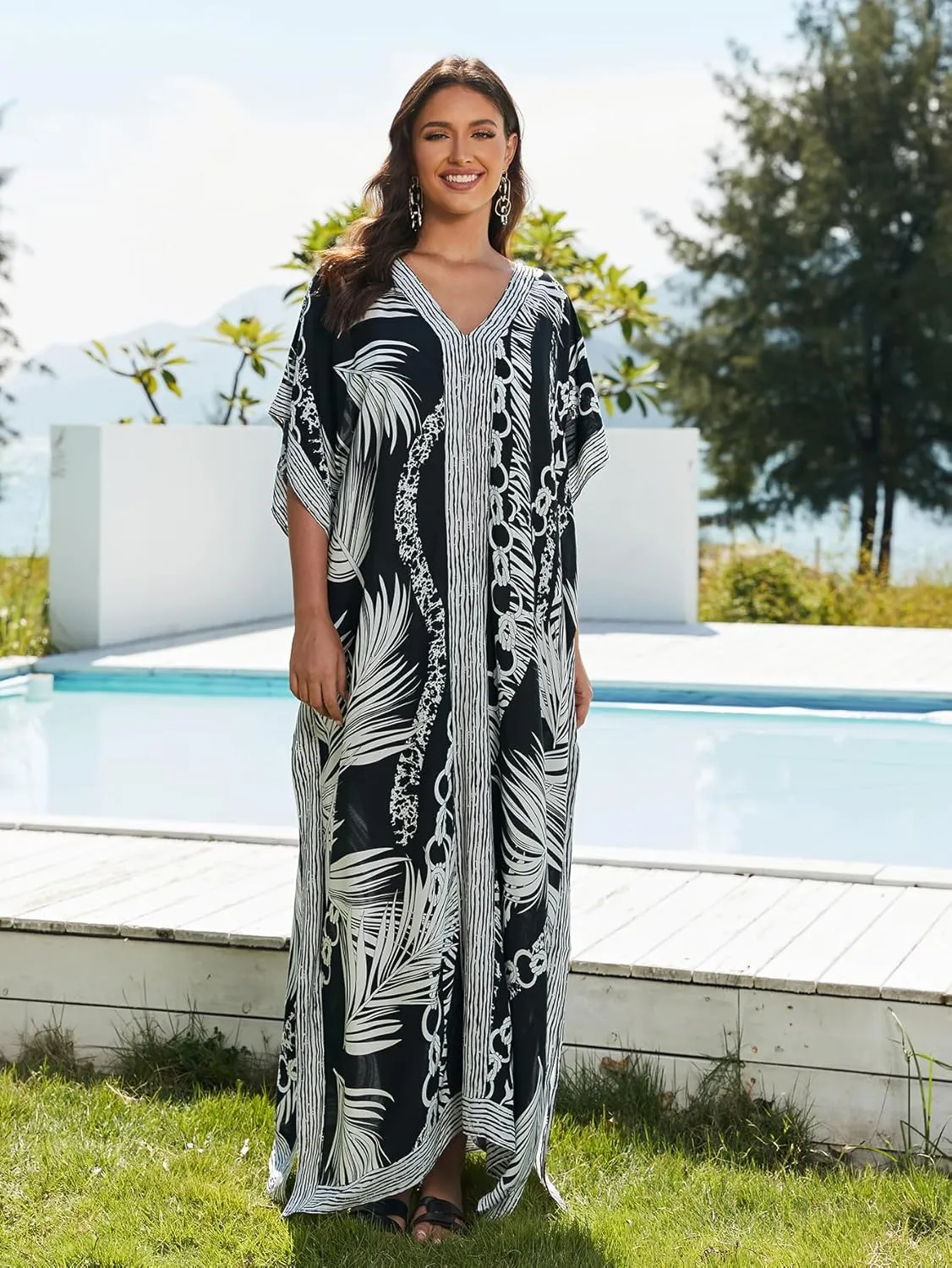 kaftan dresses for women Ethnic Print Kaftan Beach Dress Plus Size Swimsuit Cover Up