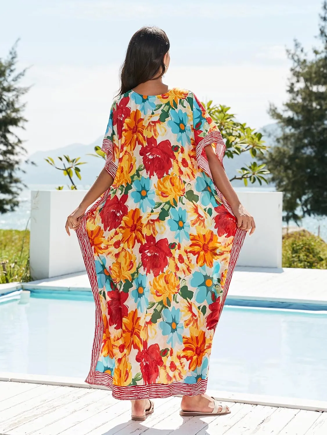 kaftan dresses for women Ethnic Print Kaftan Beach Dress Plus Size Swimsuit Cover Up