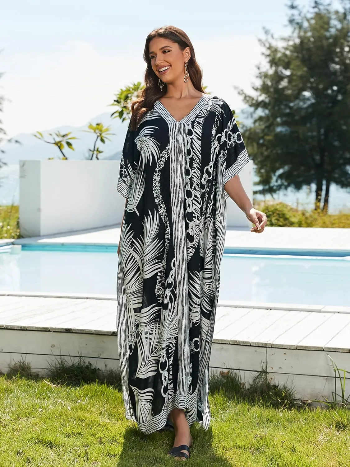 kaftan dresses for women Ethnic Print Kaftan Beach Dress Plus Size Swimsuit Cover Up
