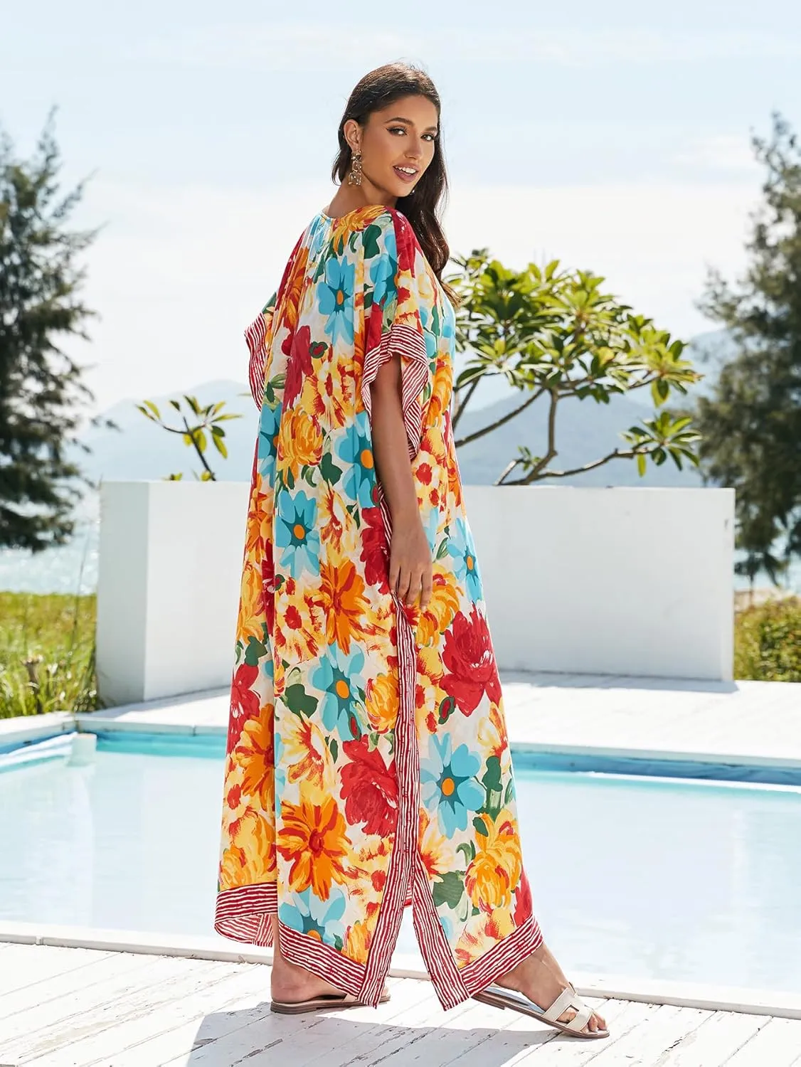 kaftan dresses for women Ethnic Print Kaftan Beach Dress Plus Size Swimsuit Cover Up